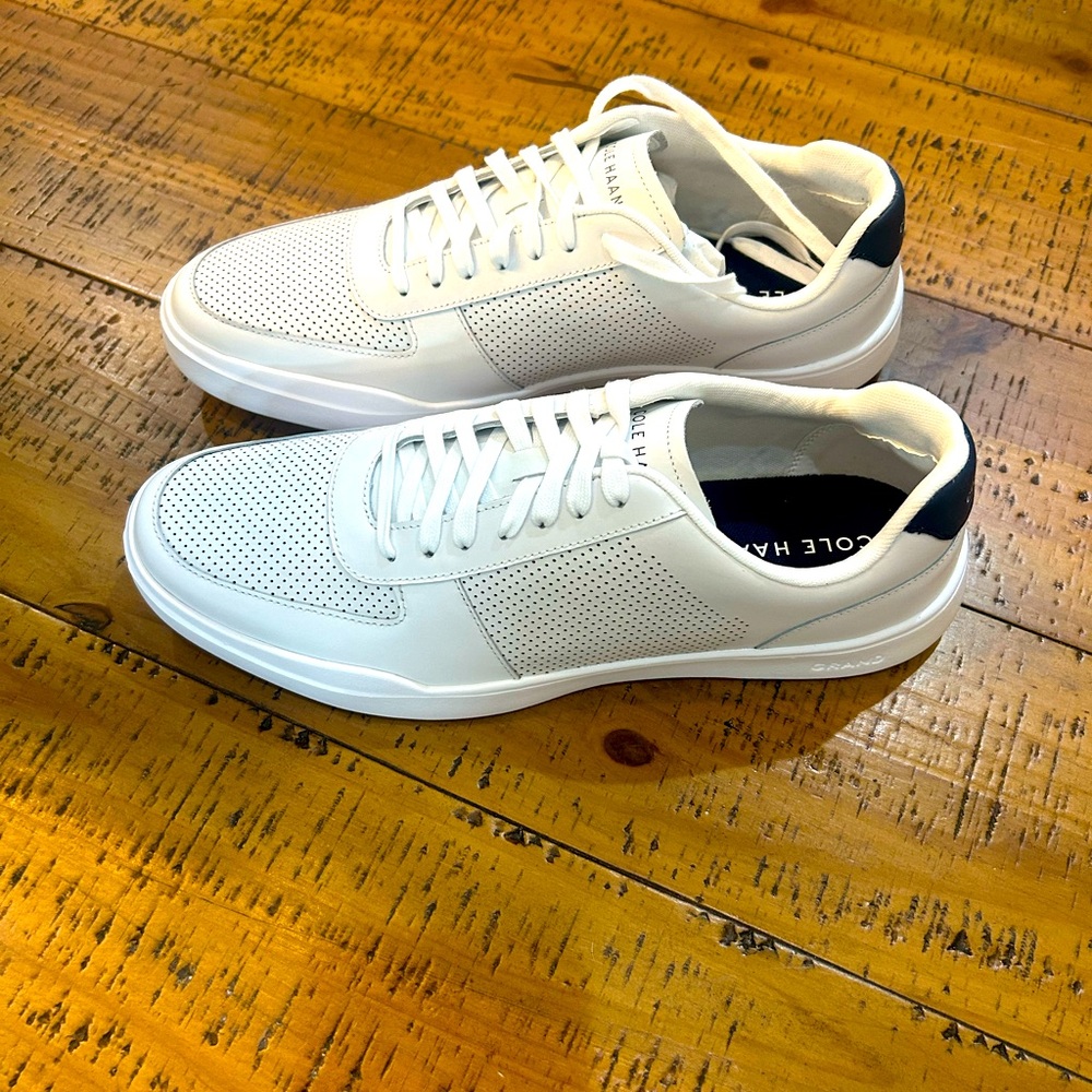 Cole Haan White and Navy Modern Perf Sneaker